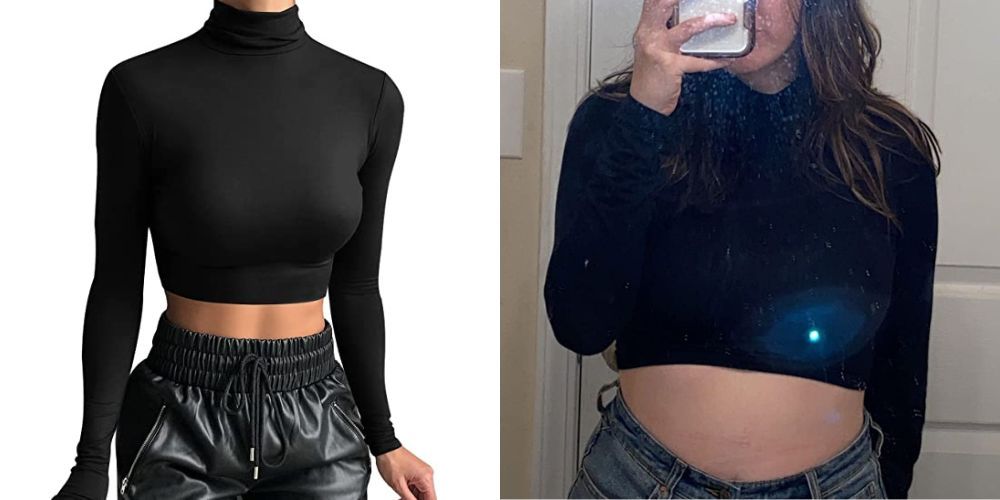  Long Sleeve Crop Top Turtleneck