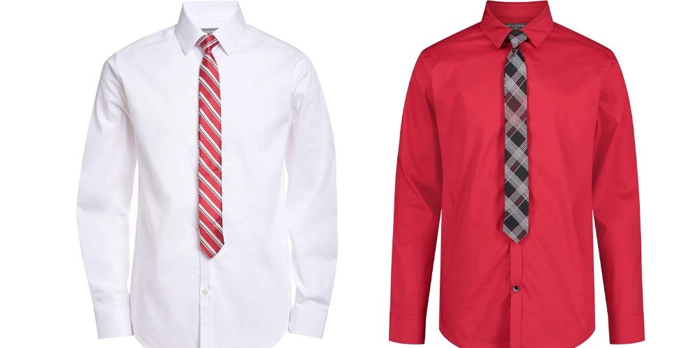 Van Heusen Long Sleeve Sateen Shirt with Tie