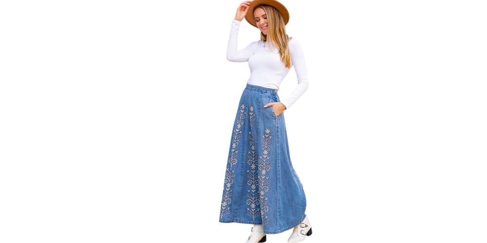 Embroidered Denim Skirt