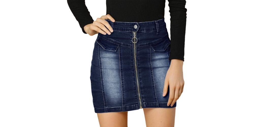 Zip-Front Denim Skirt