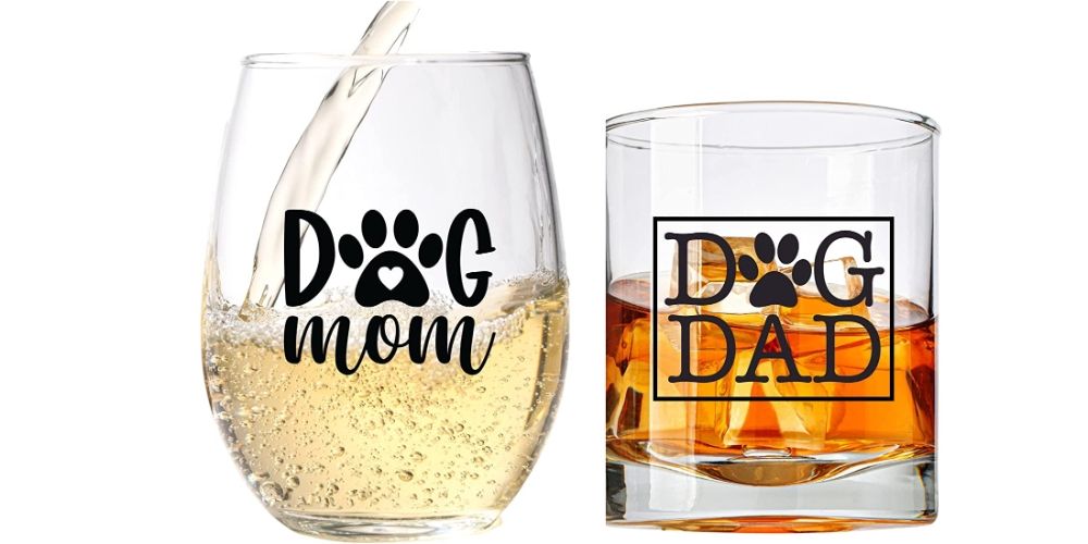 Dog Mom and Dad Wine Glass Set