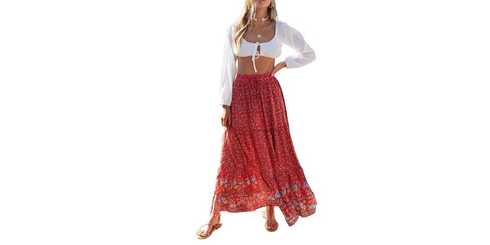 Bohemian Long Skirt A Line with Pockets