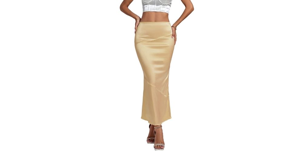 Satin Silk Bodycon Split Back Long Skirt