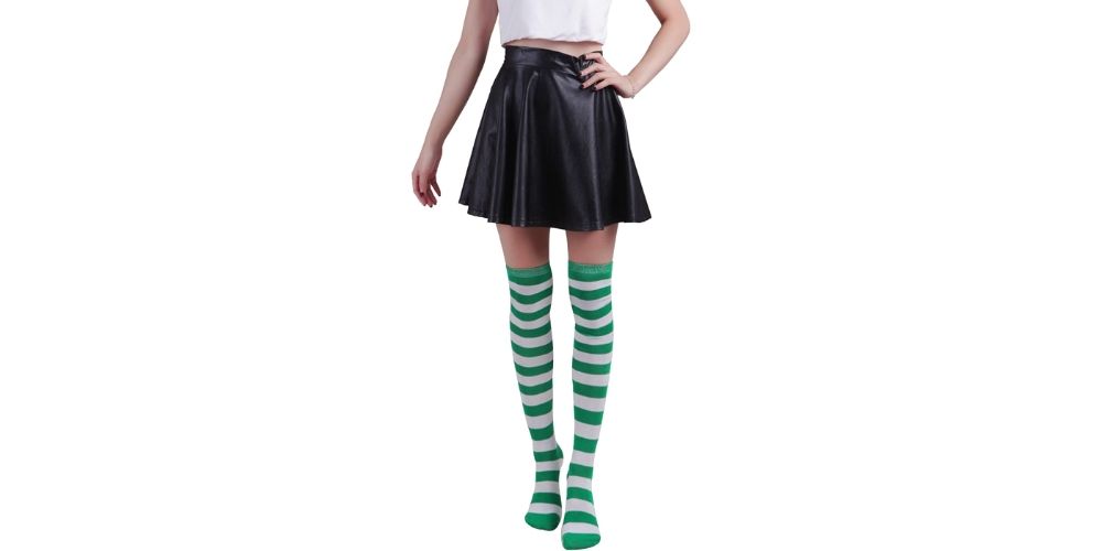 HDE Women's Green and White Striped Tights