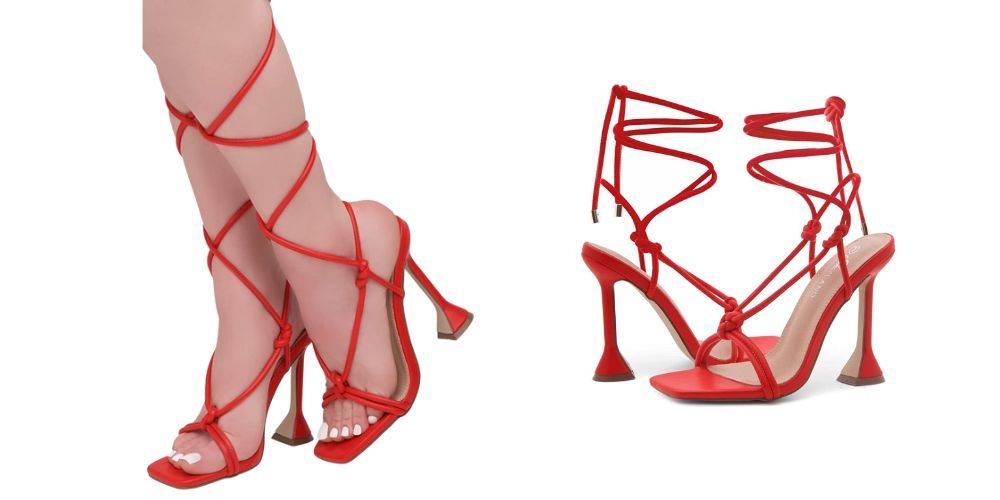 Square Toe Lace Up Stiletto Sandals