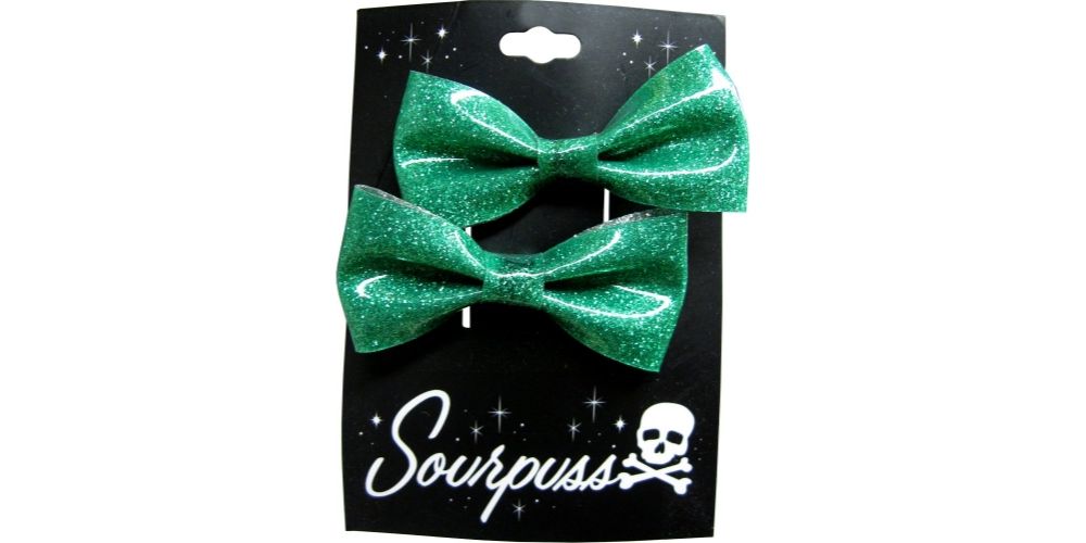 Green Glitter Bow Hair Clips