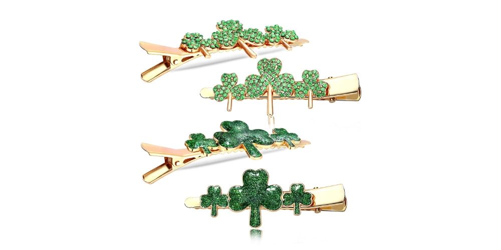 Green Shamrock Hair Clips