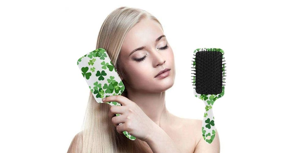 Hair Brush with Clover Leaves Design