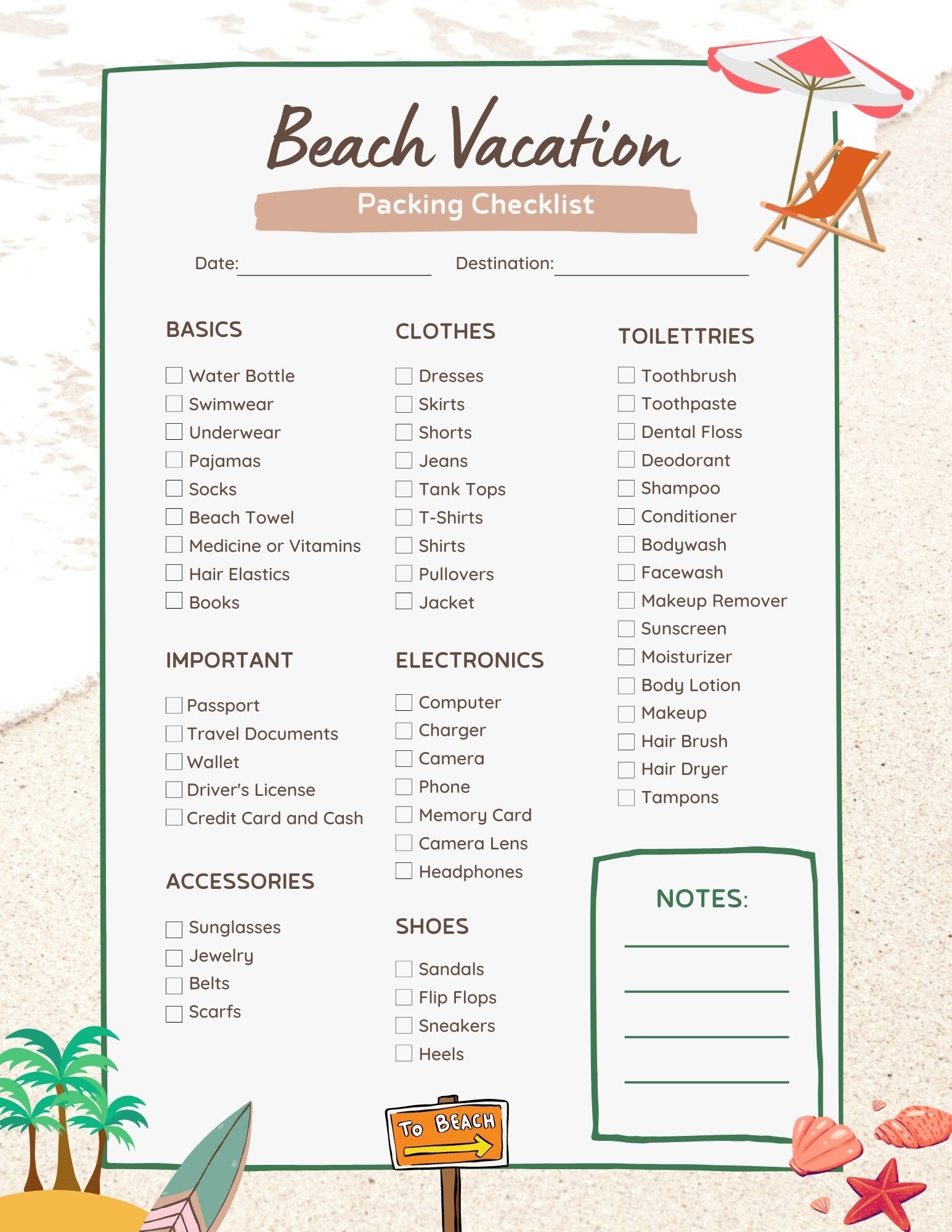 beach list packing