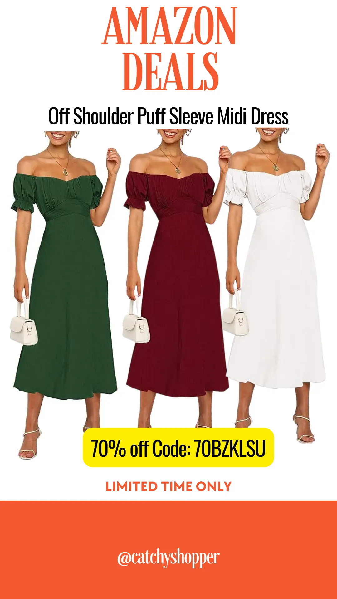 Off-Shoulder Puff Sleeve Midi Dress