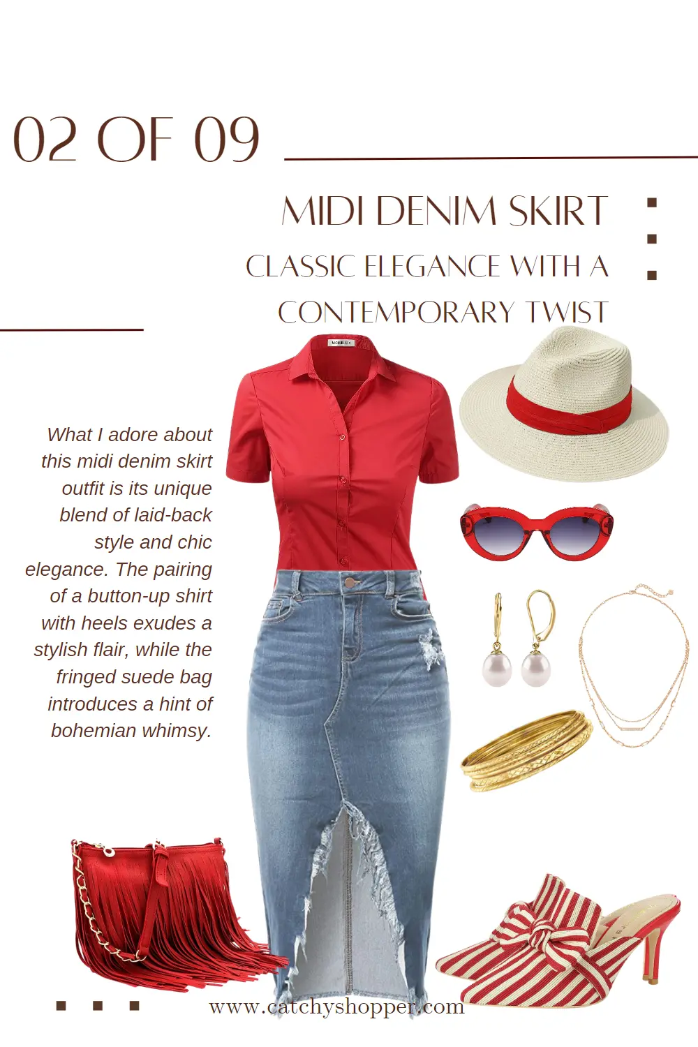 what to wear with a midi denim skirt 