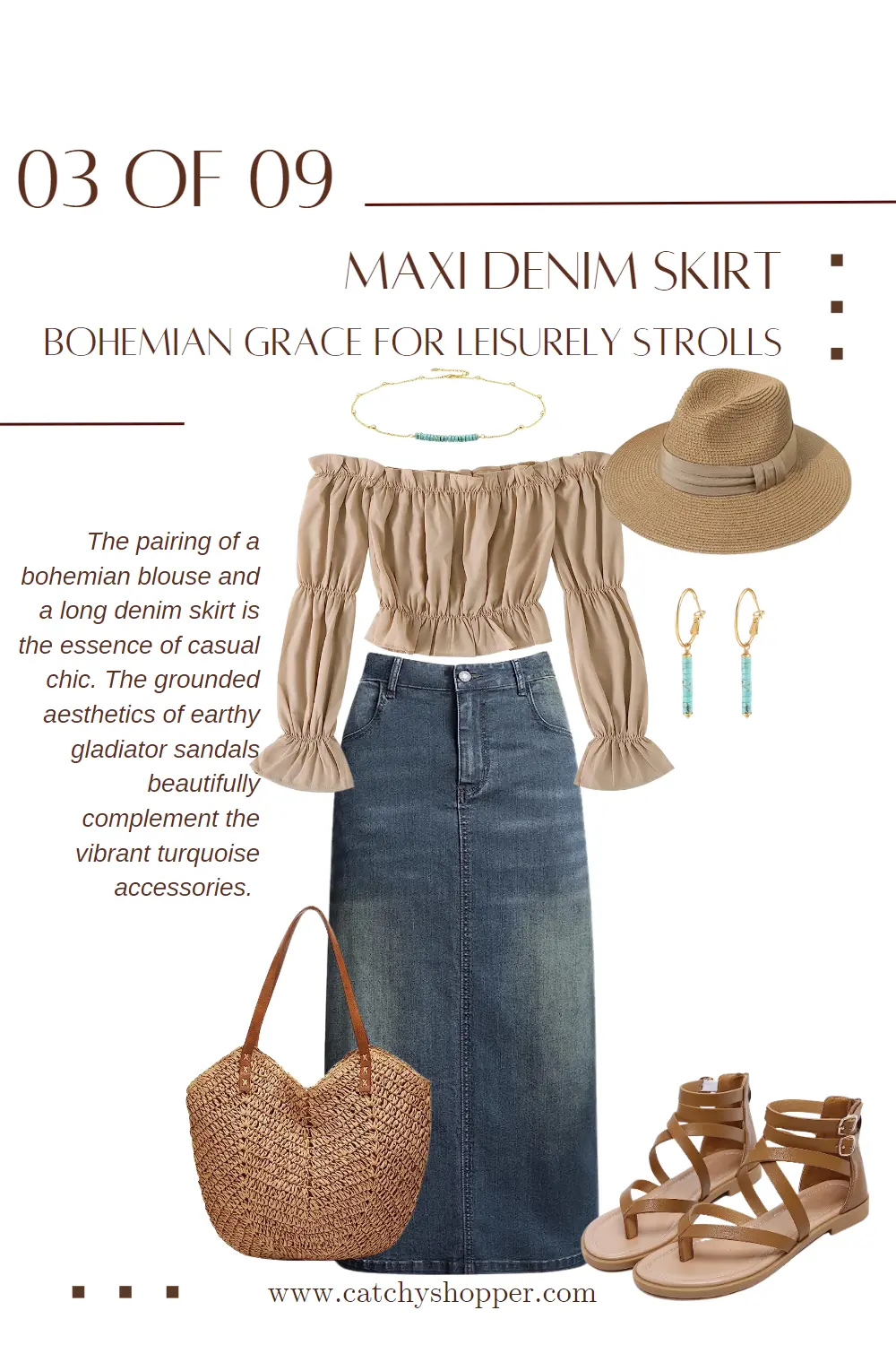what to wear with a maxi denim skirt