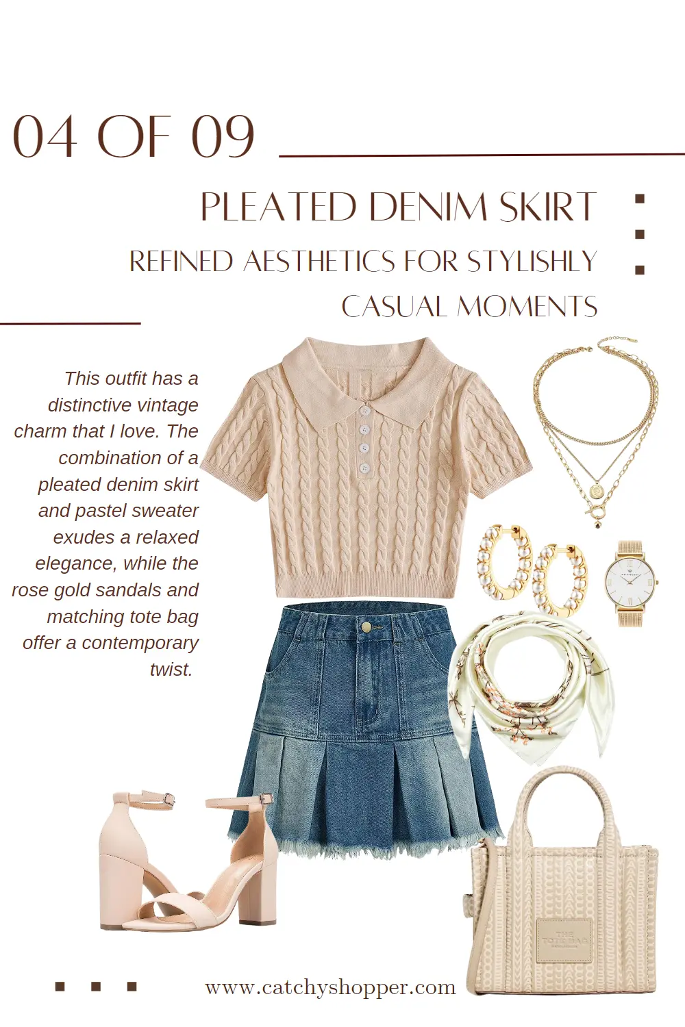 what to wear with a pleated denim skirt 