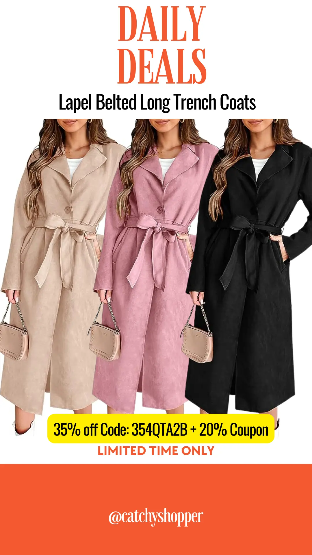Lapel Belted Long Trench Coats