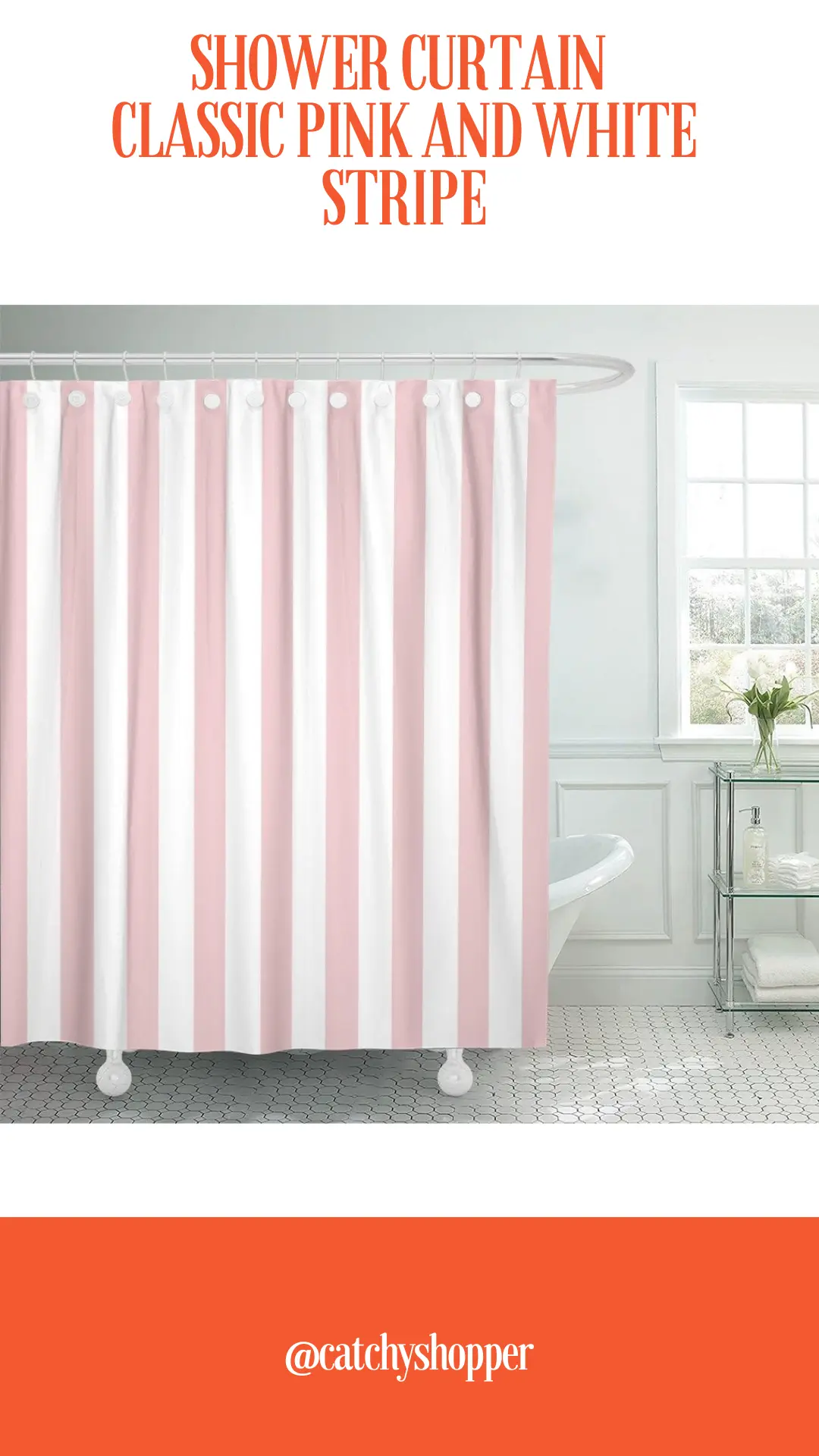 Shower Curtain Classic Pink and White Stripe 