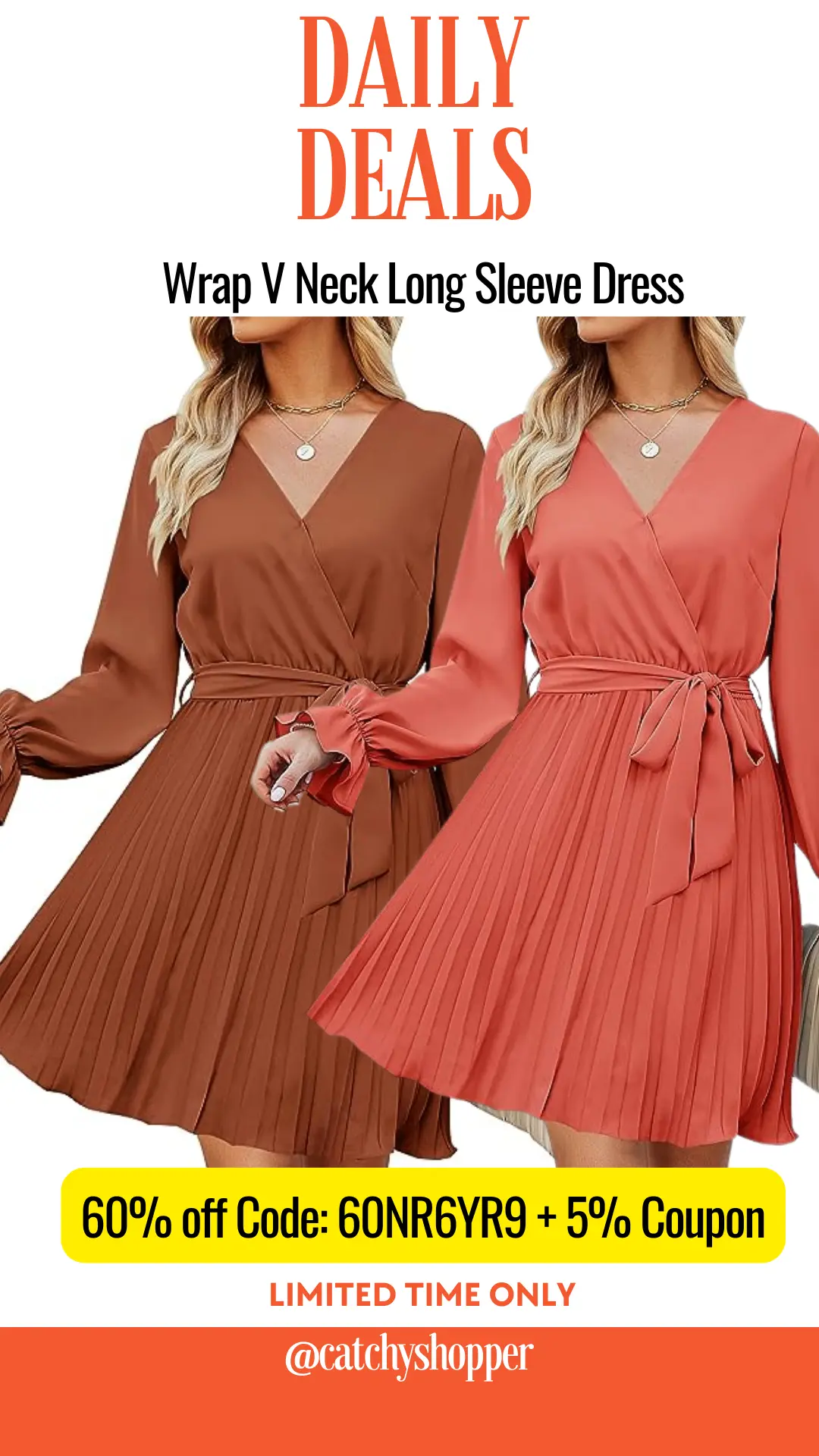 Wrap V Neck Long Sleeve Dress