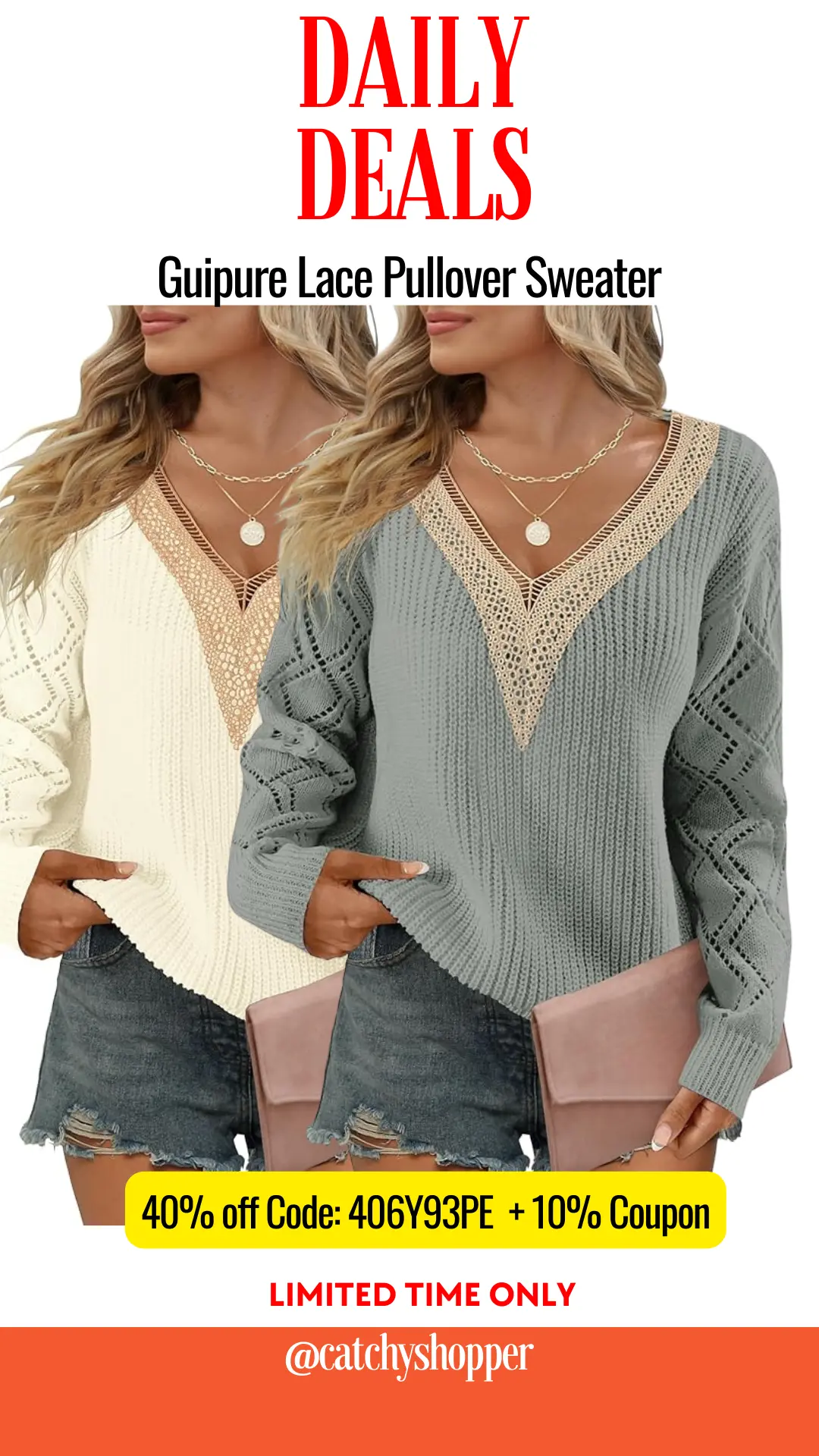 Guipure Lace Pullover Sweater
