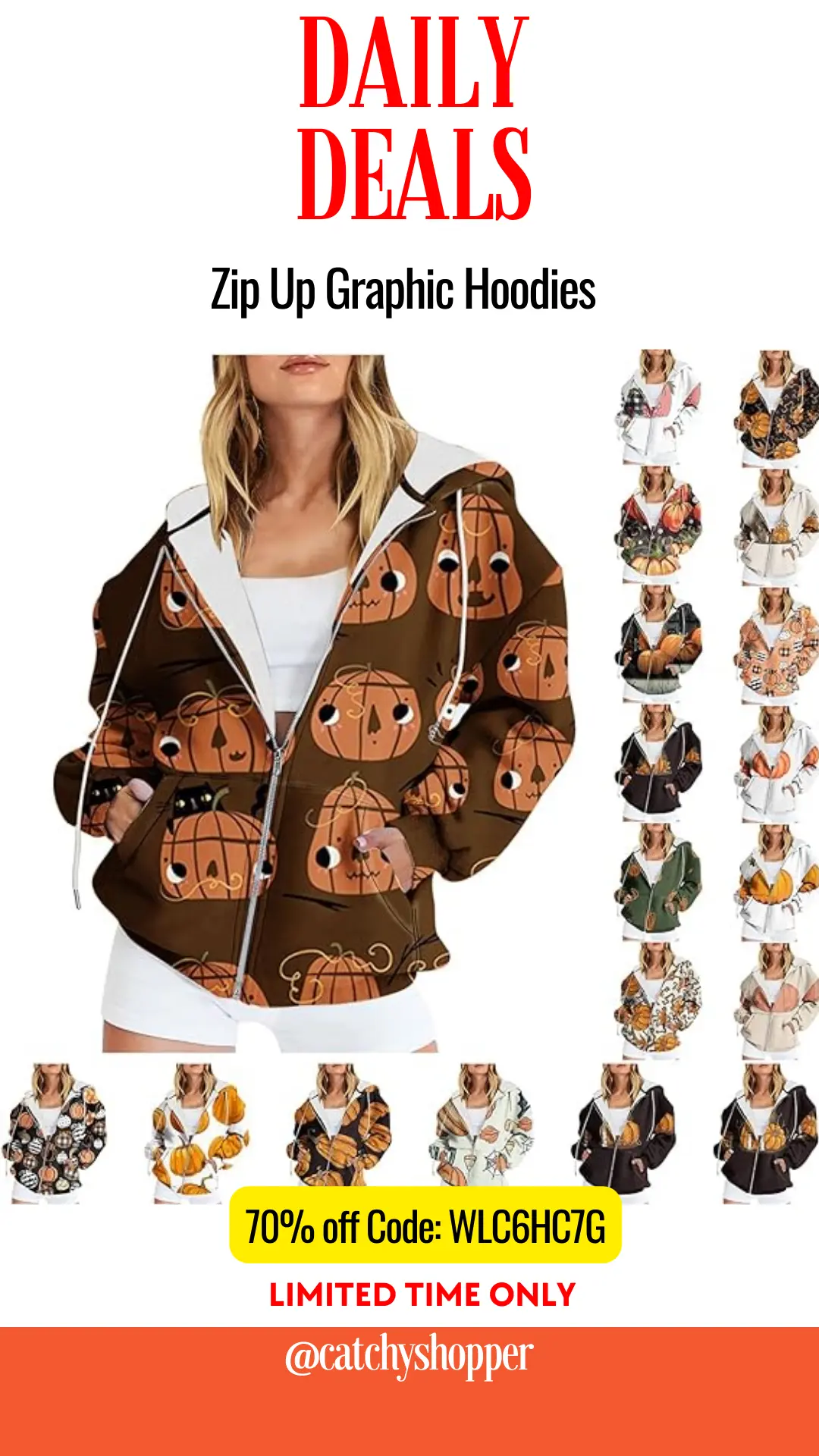 Zip Up Halloween Graphic Hoodies