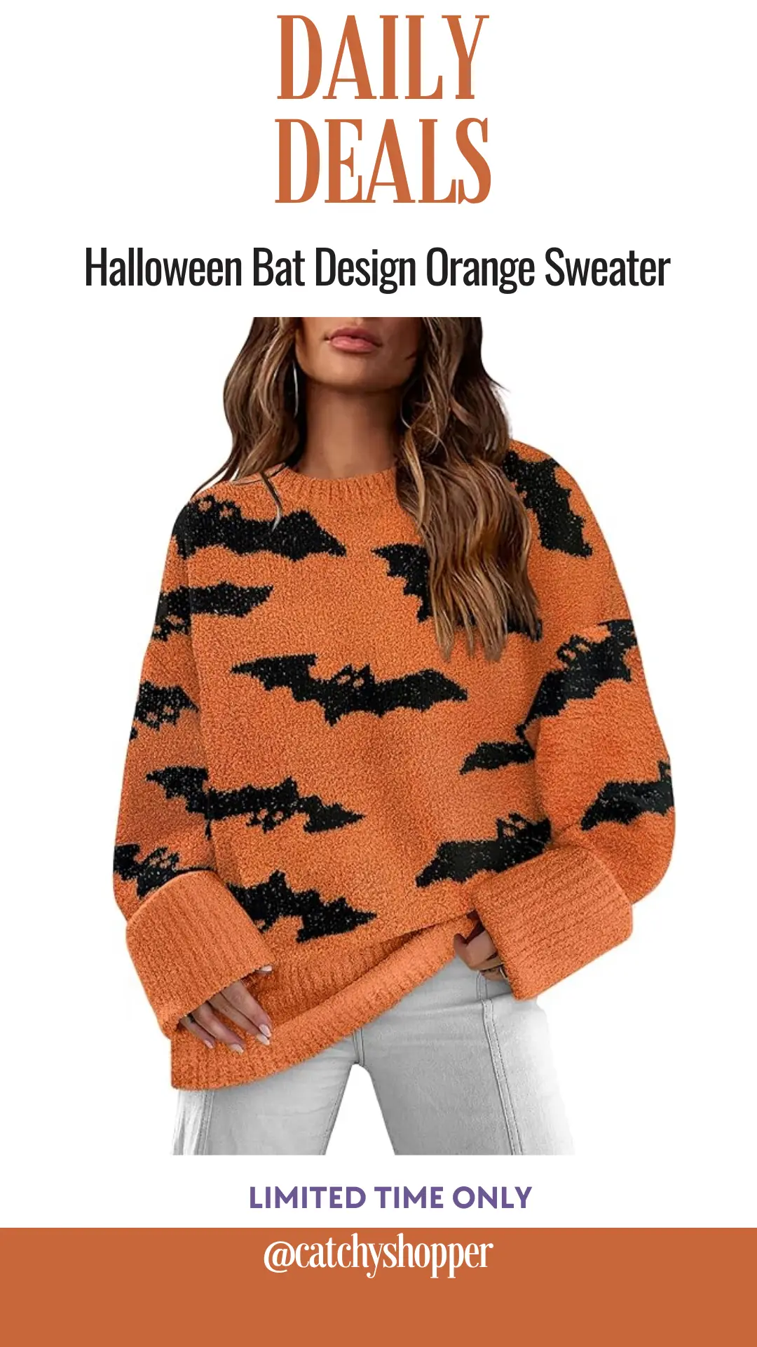 Halloween Bat Design Orange Sweater 