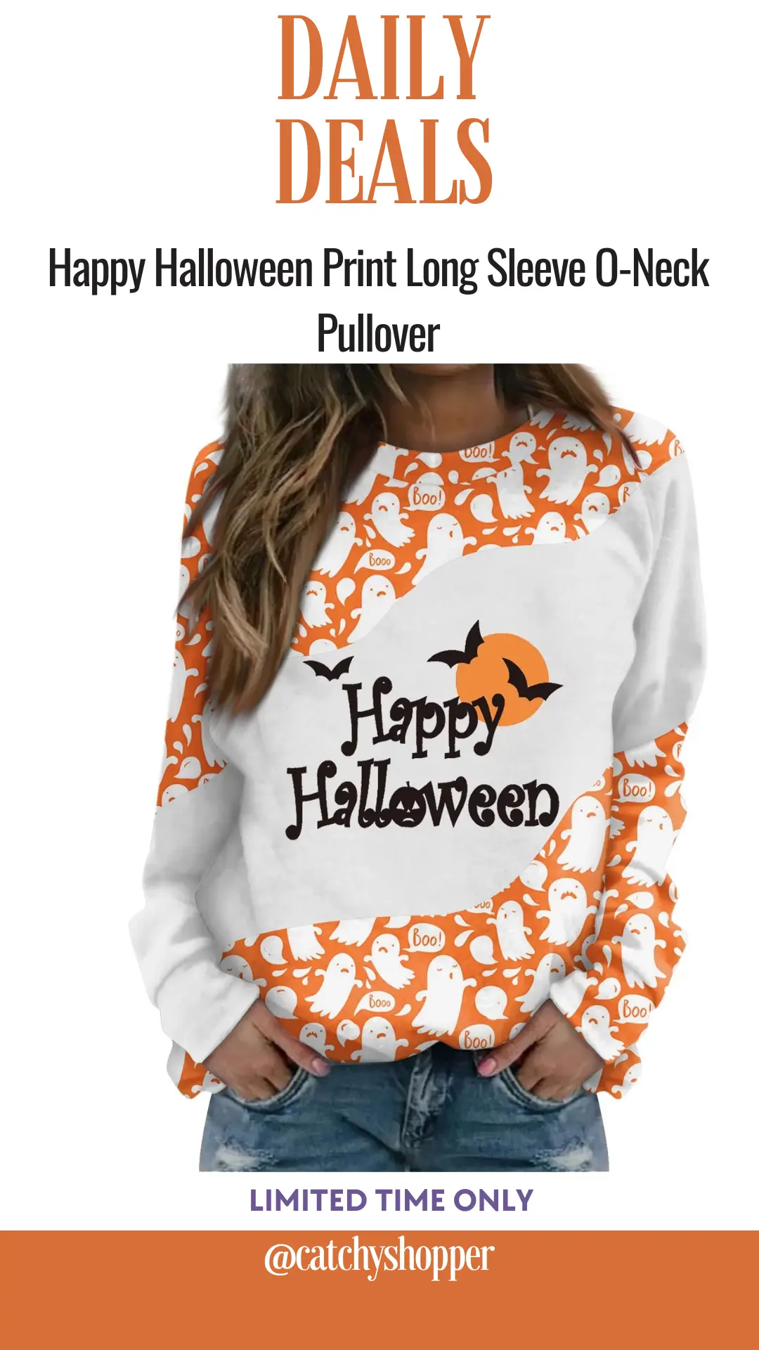 Happy Halloween Print Long Sleeve O-Neck Pullover