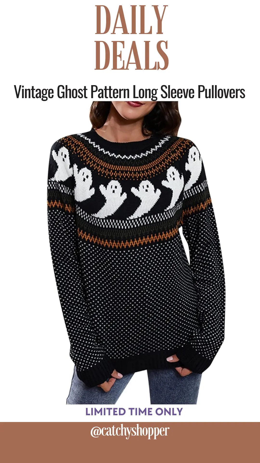 Vintage Ghost Pattern Long Sleeve Pullovers