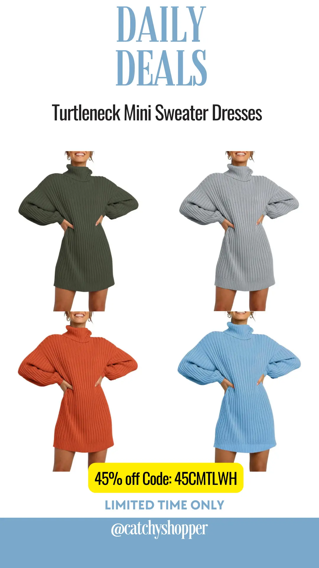 Turtleneck Mini Sweater Dresses 