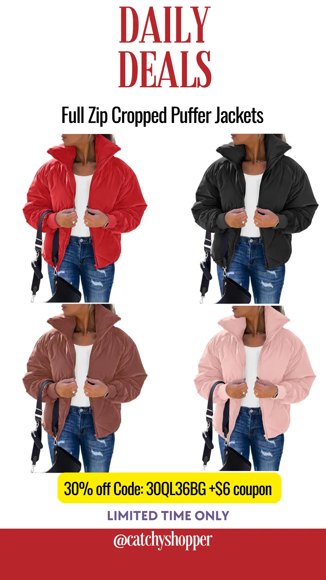 Full Zip Cropped Puffer Jackets