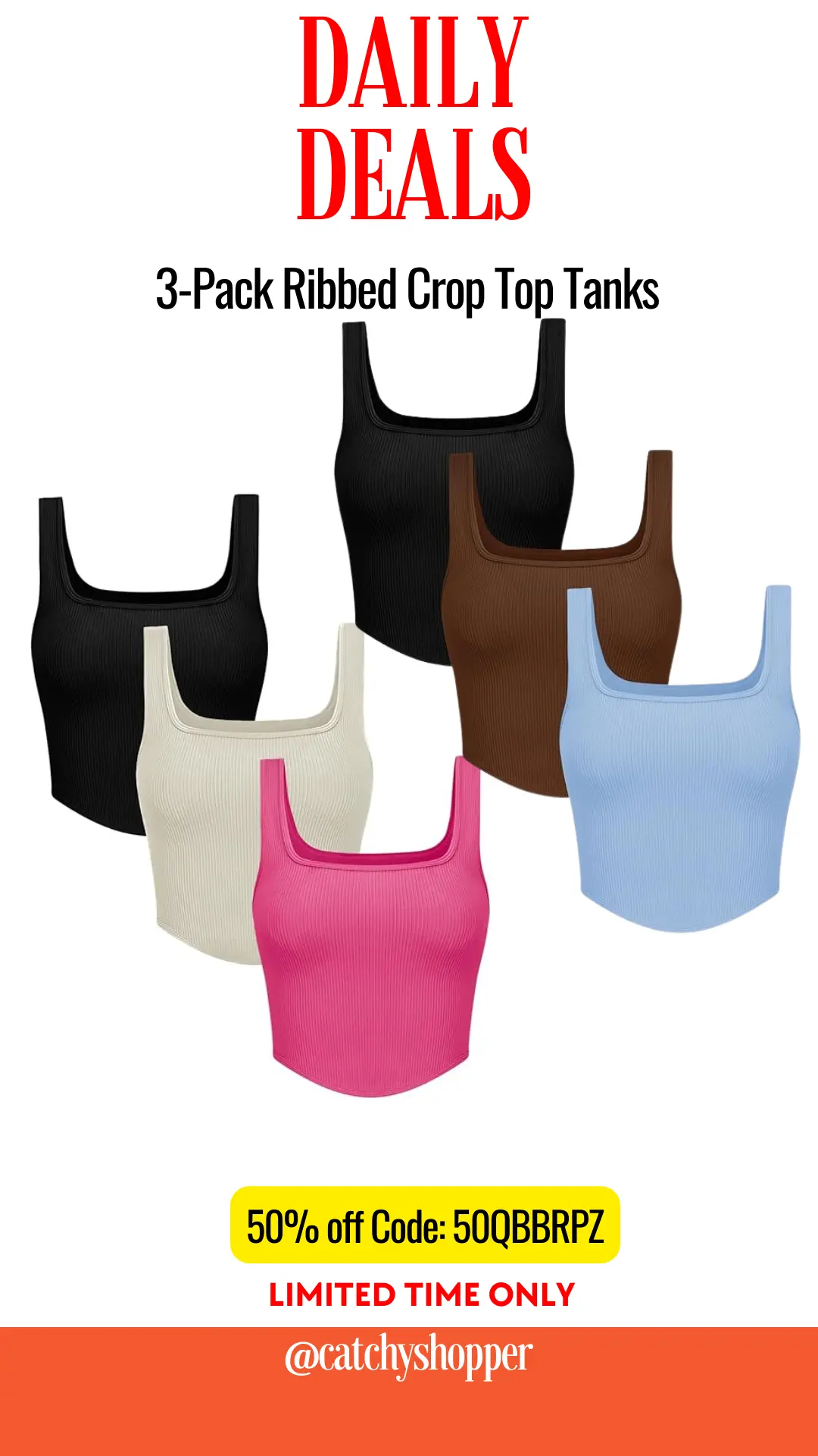 3-Pack Ribbed Crop Top Tanks