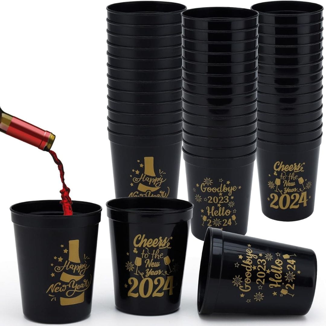 Set of 24 Black 16oz Plastic Holiday Stadium Cups