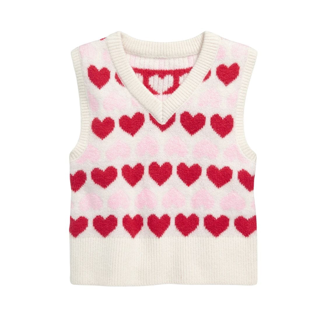 Heart-Print Jacquard Sweater Vest for Girls