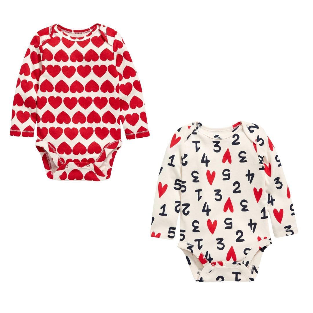 View large product image 1 of 2. Unisex Long-Sleeve Heart-Print Bodysuit for Baby