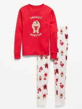 Gender-Neutral Graphic Snuggle Monster -Fit Pajama Set for Kids